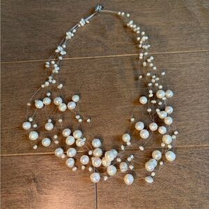 Floating Pearl Cluster Necklace Chocker 16”